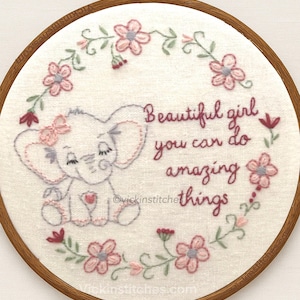 Beginner embroidery kit Baby Girl Nursery, DIY Baby shower gift. New baby. 8” Baby elephant wall art & wall decor. Gifts for children .