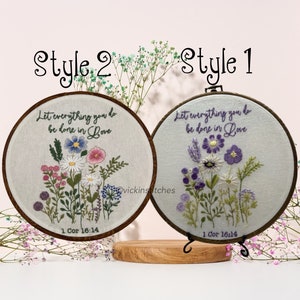 Floral Embroidery pattern pdf. Instant download Christian Embroidery design art. Bible scripture embroidery. Newlywed gift. Love embroidery