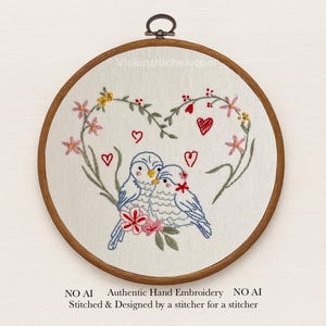 Lovebirds Embroidery Kit: Heart Wreath, Beginner DIY Craft