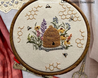 鶏小屋の刺繍パターン：簡単な農家風雄鶏のデザイン（PDFダウンロード