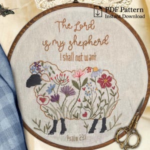 Christian Embroidery Pattern: Sheep & Flowers Cross Stitch (PDF Pattern)