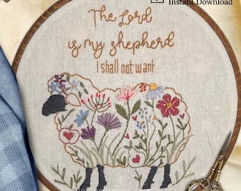 Christian Embroidery Pattern: Sheep & Flowers Cross Stitch (PDF Pattern)