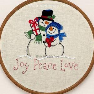 Christmas Embroidery pattern Easy Snowman Embroidery Design Pattern. Holiday craft kit. Beginner Friendly. JOY PEACE Christmas decor.