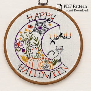 Halloween Embroidery Pattern Sampler: Ghost, Cat, Pumpkins (PDF PATTERN)