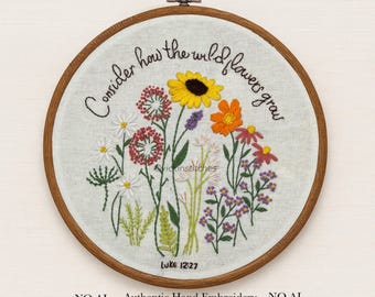 Consider How the Wildflowers Grow Embroidery Kit | Luke 12:27 Bible Verse Hoop
