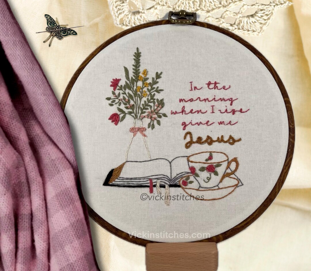 Floral Bible & Coffee Embroidery Pattern: Christian Hand Stitch (PDF ...