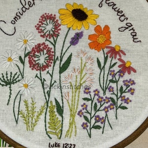 Wildflower Sunflower beginner Embroidery Kit. Christian Wall art decor DIY. Easy to learn embroidery kit. Bestselling floral kit.