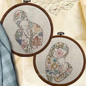 Kit di ricamo per principianti, decorazione da parete per la cameretta del neonato. Regalo per neomamme e neopapà per baby shower. Regalo per la nascita. Tatuaggi floreali.