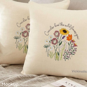 Wildblumen Stickerei Kissenbezug Set für Anfänger.  Blumenstrauß Stickmuster 16-Zoll-Kissenbezugs-Stickpackung.