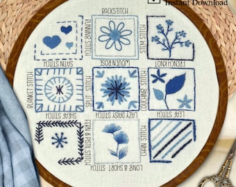 Patrón de bordado para principiantes: Muestrario de puntadas (Descarga en PDF)