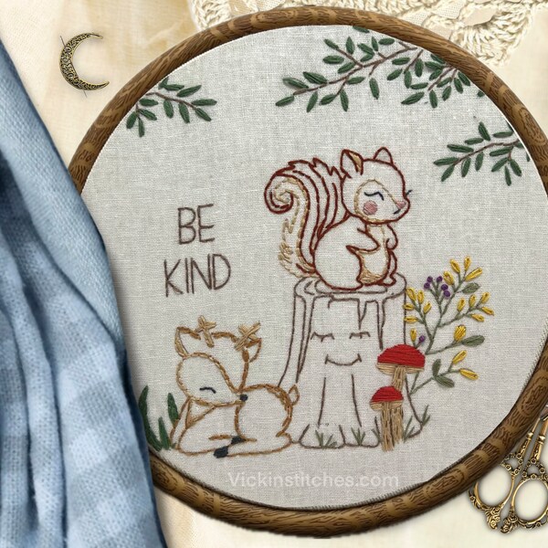 Woodland Animal Embroidery Kit for Beginners - Cute animal decor  for Baby Nursery or Child's Room. Be kind. Easy hand embroidery kit