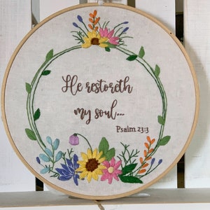 8” Uplifting Christian Embroidery Kit for beginners featuring Psalms. Beautiful floral embroidery kit .  Christian gifts, Bible Verse Psalm