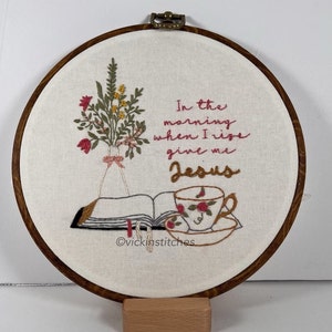 Christian floral embroidery kit for beginners. Bible reading teacup  scripture embroidery. Christian gift ideas for her