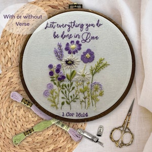 Floral Christian Embroidery Set | DIY Kit for Beginners | Gift of Faith | Psalm 46 Craft. Corinthians. Wedding gift embroidery kit. Love