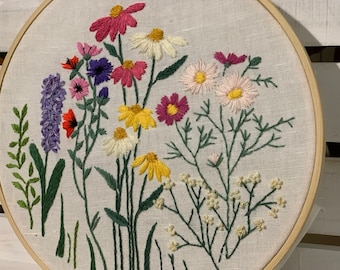 ワイルドフラワー刺繍パターン：簡単な花柄デザイン（8インチ）（PDF