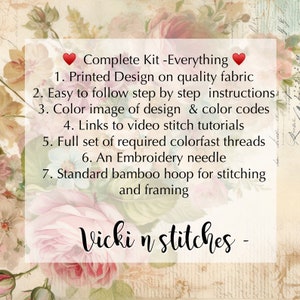 .Chart depicting whats included in each size embroidery kit & available hoop options