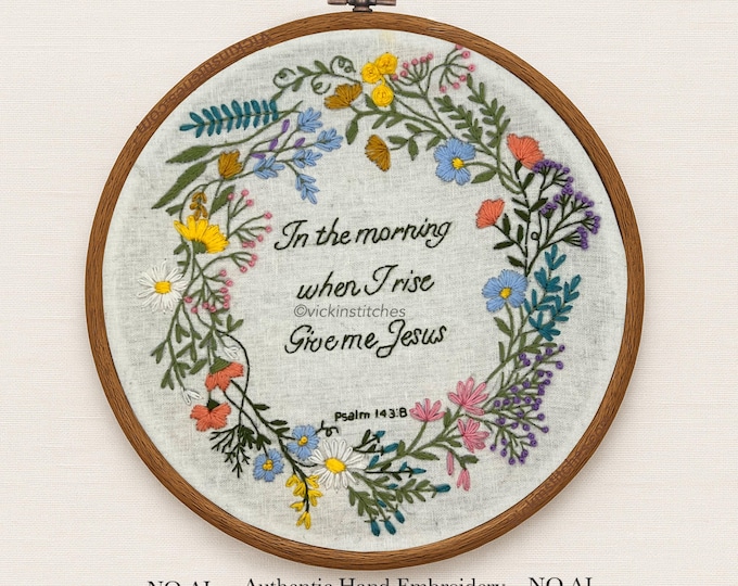Give Me Jesus Embroidery Kit | Psalm 143:8, Floral Wreath (DIY)