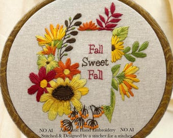 Fall Flowers Embroidery Kit: DIY Beginner Hoop Art - Cozy Autumn Craft