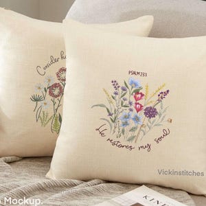 Wildblumen Stickerei Kissenbezug Set für Anfänger.  Blumenstrauß Stickmuster 16-Zoll-Kissenbezugs-Stickpackung.