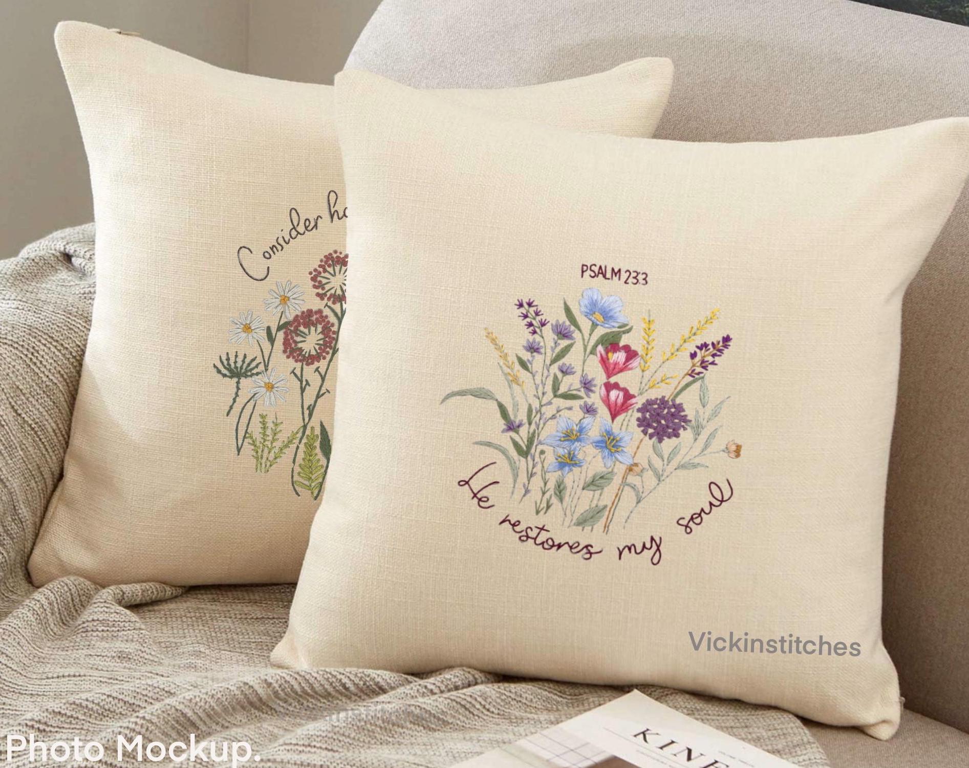 Bouquet Of Wildflower Needlepoint Kit | 16x16 Inch Throw Pillow Cover, Printed Canvas, Premium Yarn & Needle