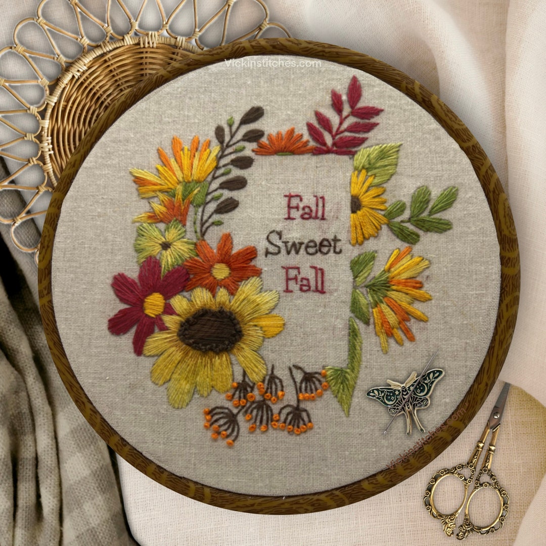 Autumn Fall Colors Sunflower Embroidery Kit for Beginners, Farmhouse ...