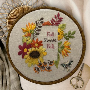 8” Autumn Fall Colors  Sunflower Embroidery Kit for Beginner, Farmhouse wall art & wall decor. do it yourself.  Blessed grateful thankful