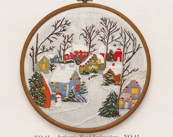 Christmas Village  Embroidery Kit: Winter  Cottage Landscape