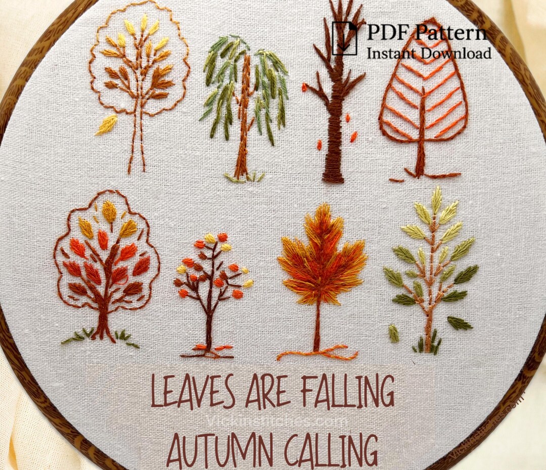 Fall Trees Embroidery Kit • Beginner DIY Hand Stitch (PDF Pattern) - Etsy