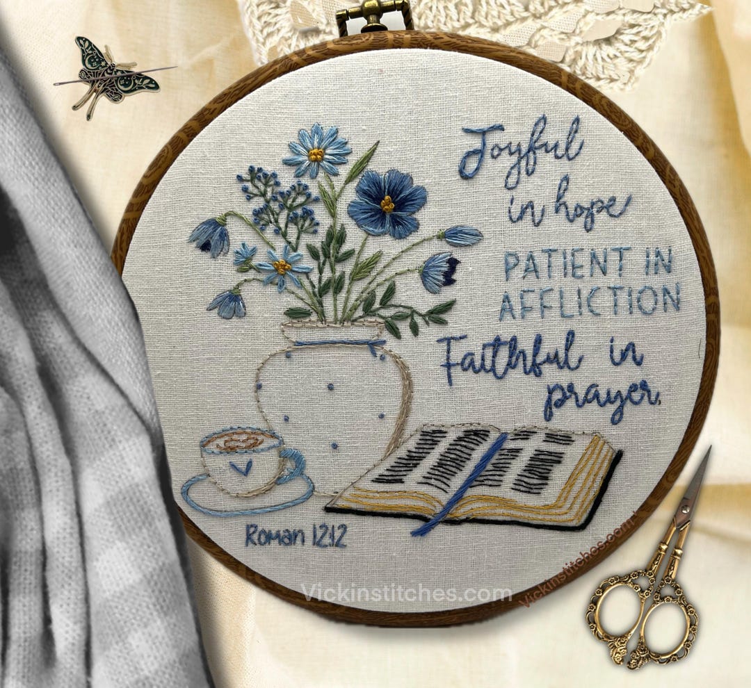 Christian Hand Embroidery Pattern |romans 12:12 Bible Verse Hoop Art ...