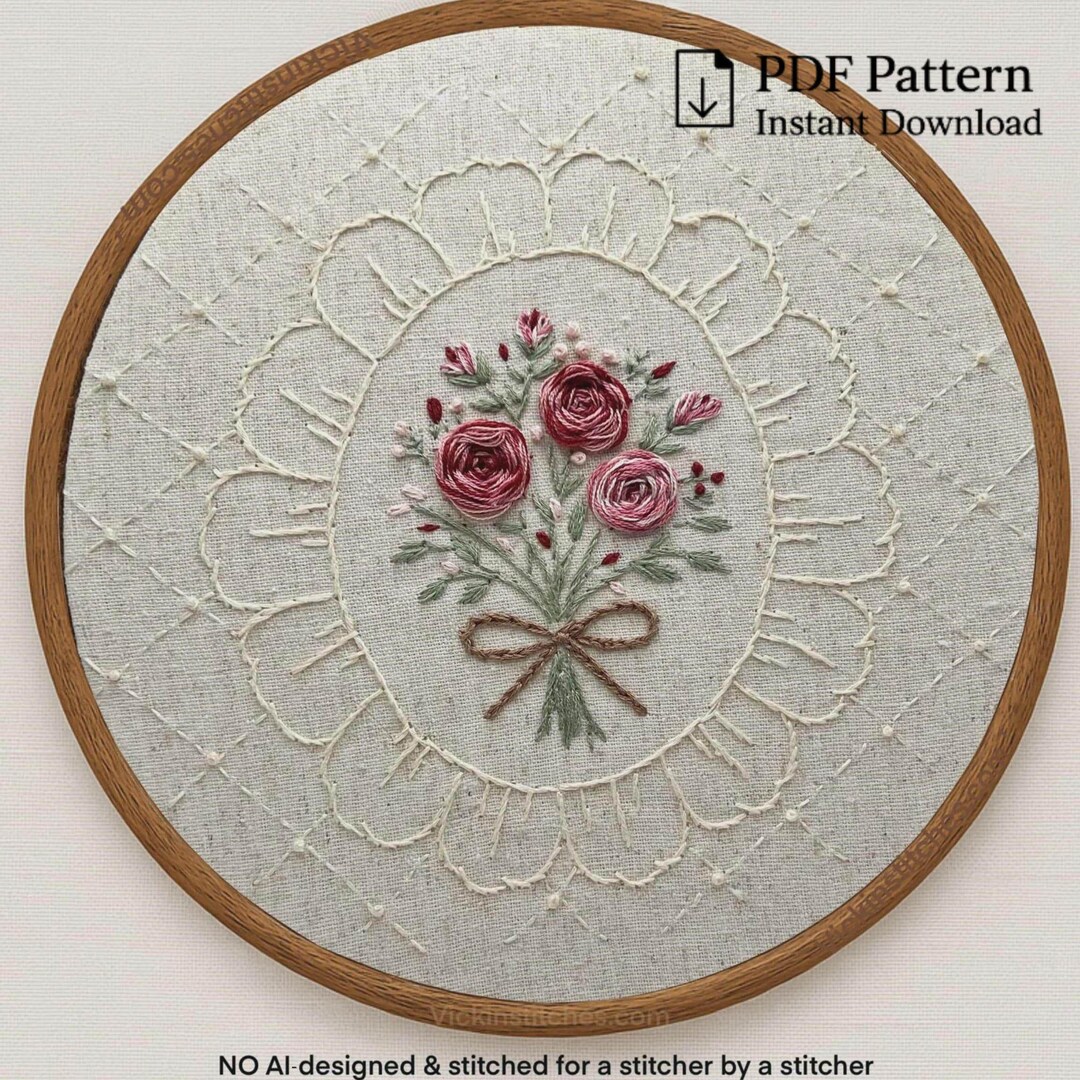 Rose Bouquet Embroidery PATTERN PDF DIGITAL, Romantic, Antique Design ...