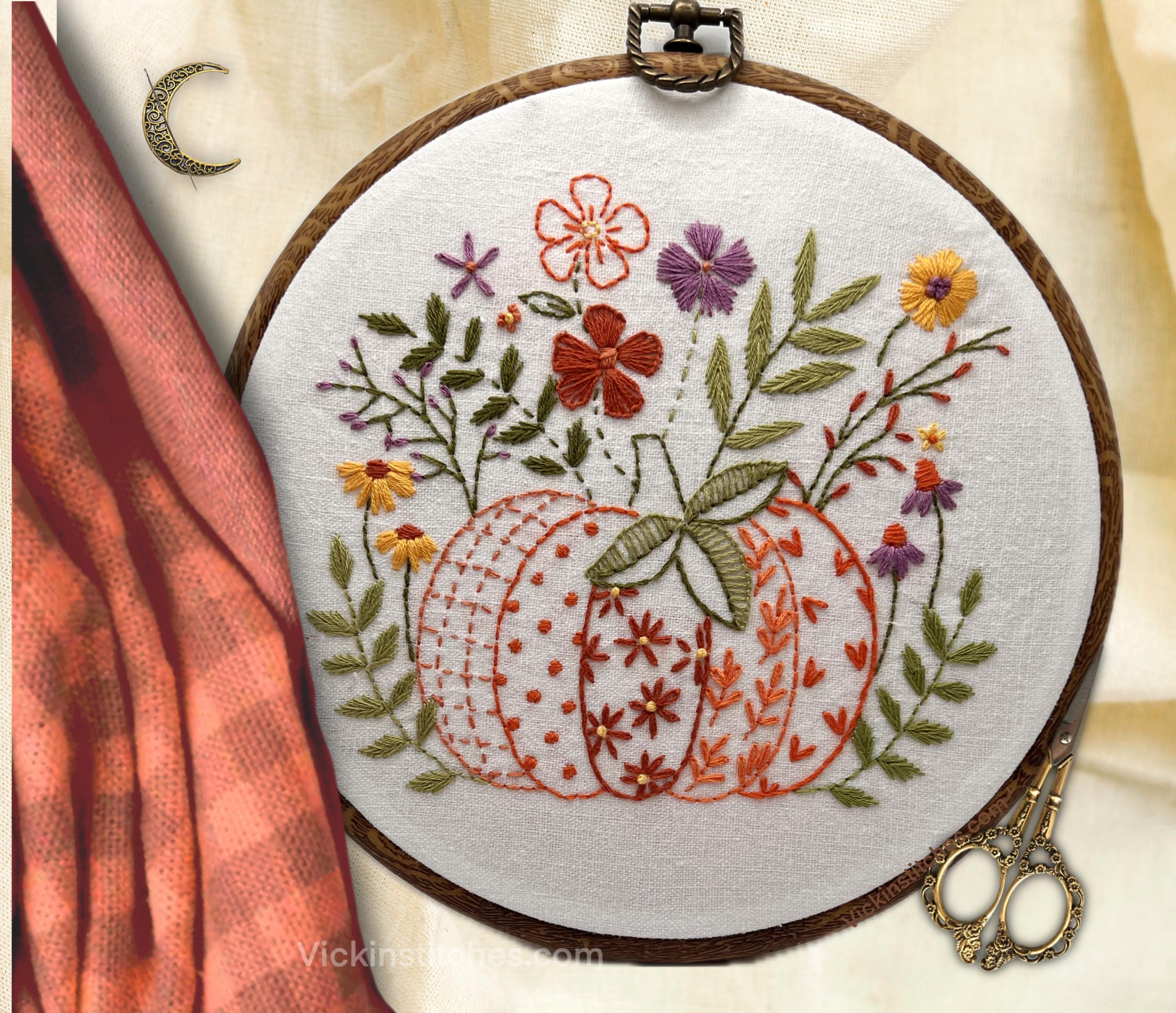 Floral Pumpkin Embroidery Pattern, Autumn Fall Decor (PDF Pattern) - Etsy