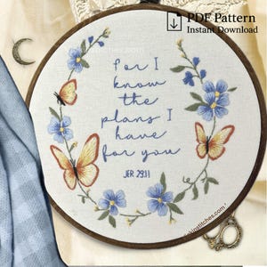 Butterfly Flower Embroidery Pattern: Christian Scripture DIY (PDF Pattern)