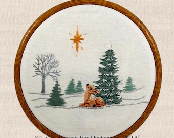 Christmas Star Deer Embroidery Kit: Beginner DIY Woodland Winter Scene