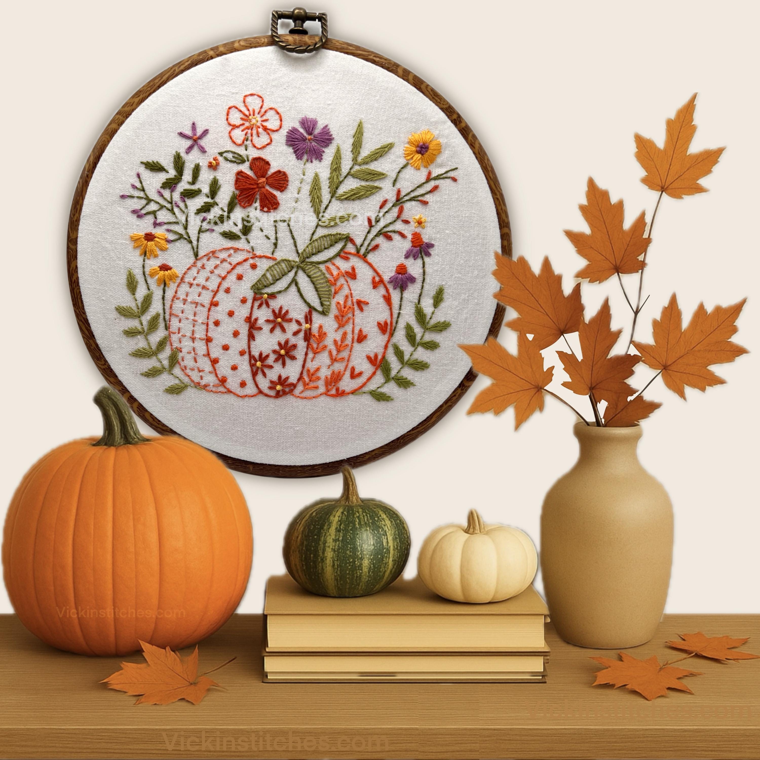 Floral Pumpkin Embroidery Pattern, Autumn Fall Decor (PDF Pattern) - Etsy