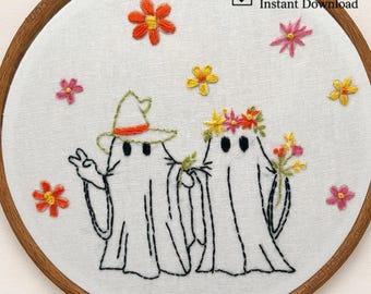 Motif de broderie fantôme bohème : décoration d'Halloween effrayante (téléchargement PDF