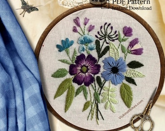 Patrón de bordado floral en PDF: Diseño floral DIY para principiantes (Descarga digital)