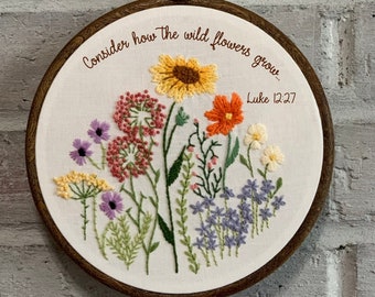 Floral Embroidery Craft Kit, Sunflower Hand Embroidery Pattern, Christian craft gift, Beginners DIY Embroidery kit