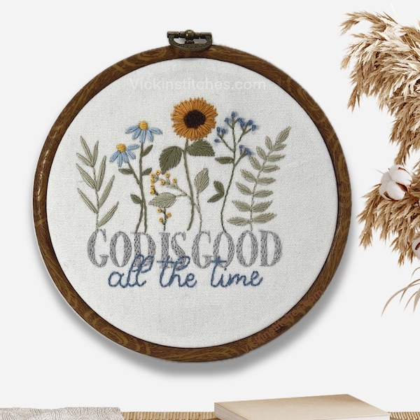 God is  Good Christian beginner embroidery kit. Christian floral embroidery kit 6” design.Christian life Embroidery gift kit DIY. SunFlower