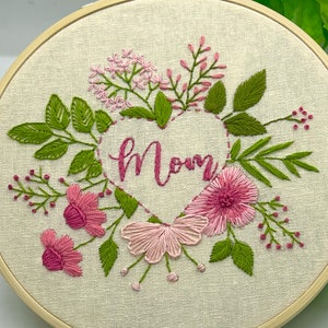 Beginner embroidery kit for Mothers Day gift. Embroidery Heart for Mother, hand Embroidery kit. Floral heart embroidery
