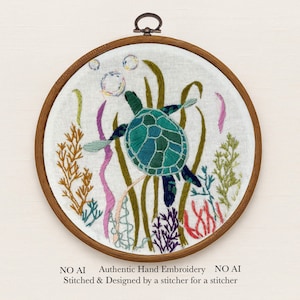 Sea Turtle Embroidery Kit: Beginner DIY Ocean Coral Reef Pattern