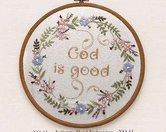 God is Good Embroidery Kit: Floral Wreath Christian DIY (8" Hoop)