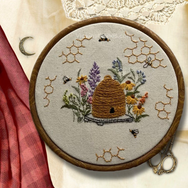 Honey Bee Embroidery Kit for Beginners, easy bumblebee Embroidery home decor. Easy embroidery kit, bee hive, honeycomb embroidery, bee decor