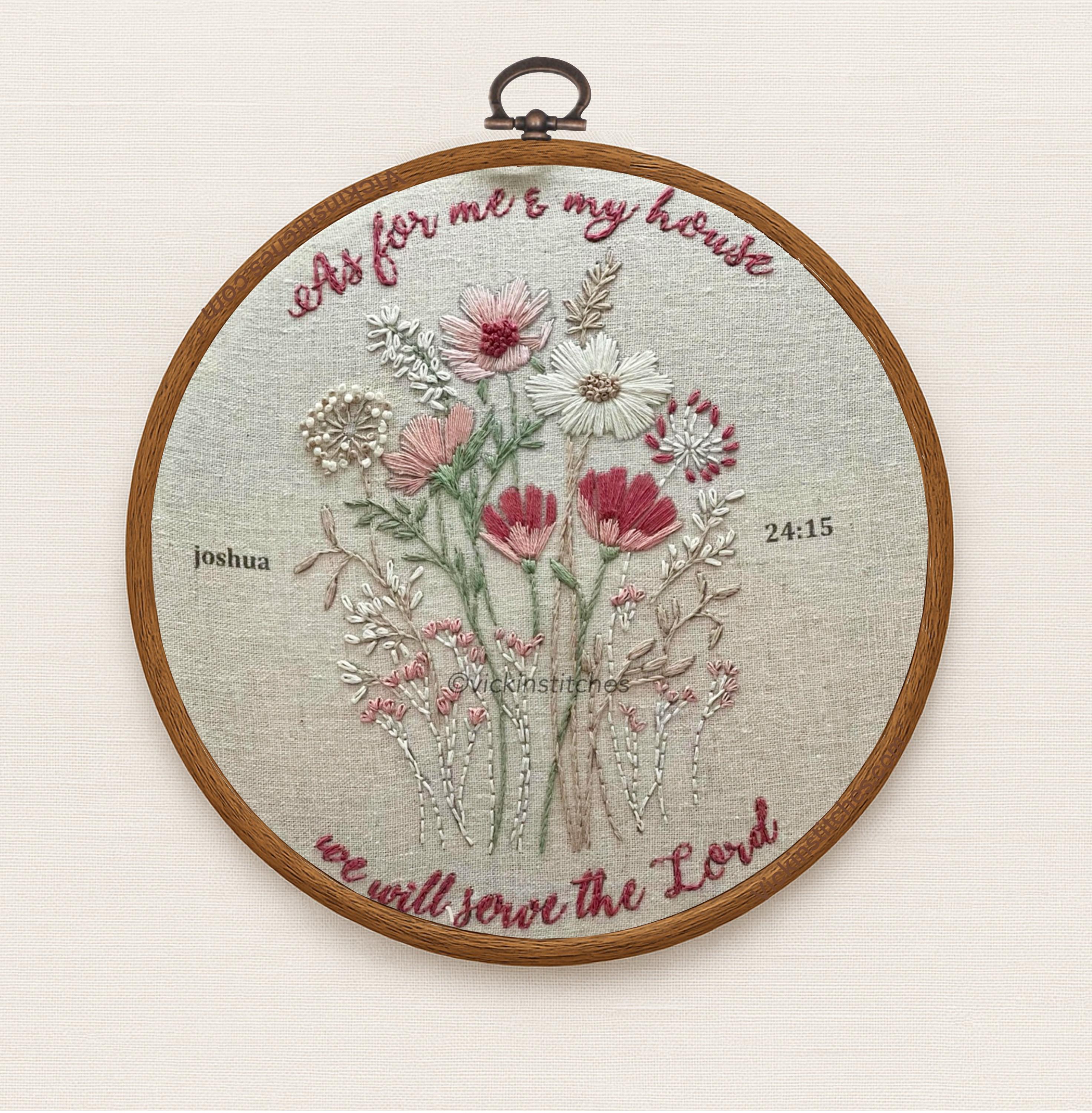 Christian Embroidery Kit: Joshua Scripture, Floral DIY Decor