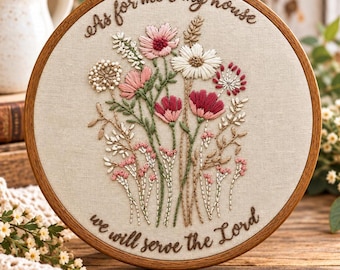 Christian Embroidery Kit: Joshua Scripture, Floral DIY Decor (Beginner-Friendly)