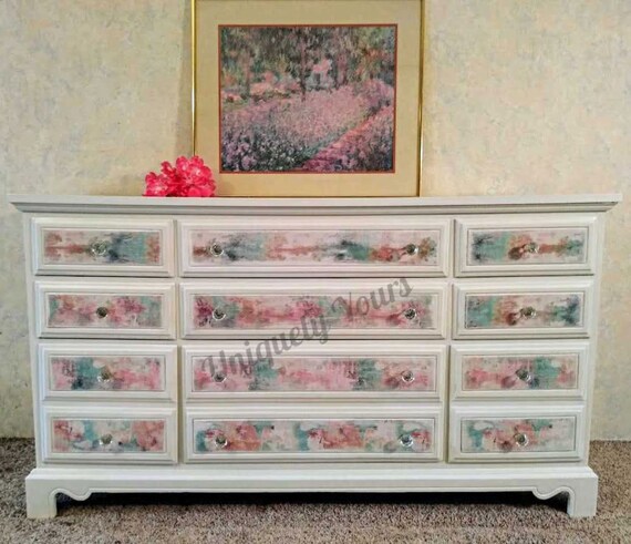 Hand Painted Abstract Decoupage 9 Drawer Dixie Dresser Media Etsy