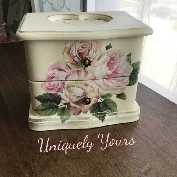 Cream with roses flower vintage music jewelry box… - image 2