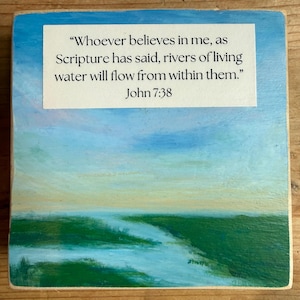 Rivers of Living Water – Original Acrylic Marsh Painting with John 7:38 Scripture
