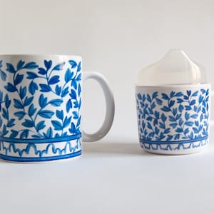 Helmsie BLAUW EN WIT Mama en Me Blauw en Wit Bijpassende Mok en Sippy Cup Set, Chinoisserie peuter koffie mok. afbeelding 5