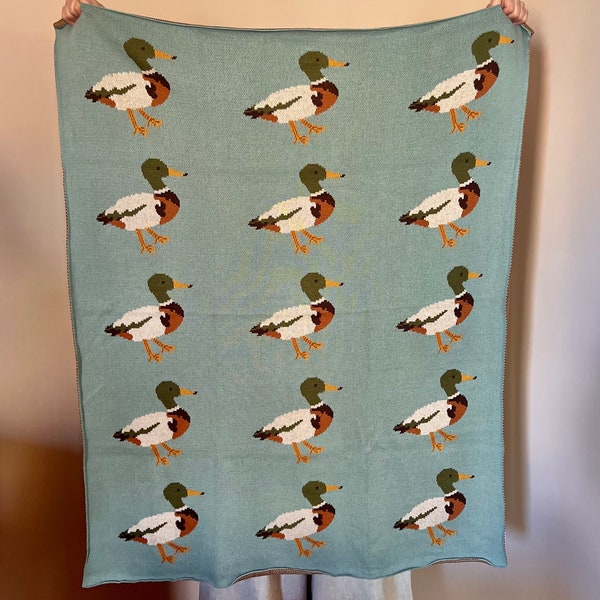 Mallard Duck Knit Heirloom Baby Blanket, lake, river, fishing, neutral, quality, kids, boy, nursery, farm