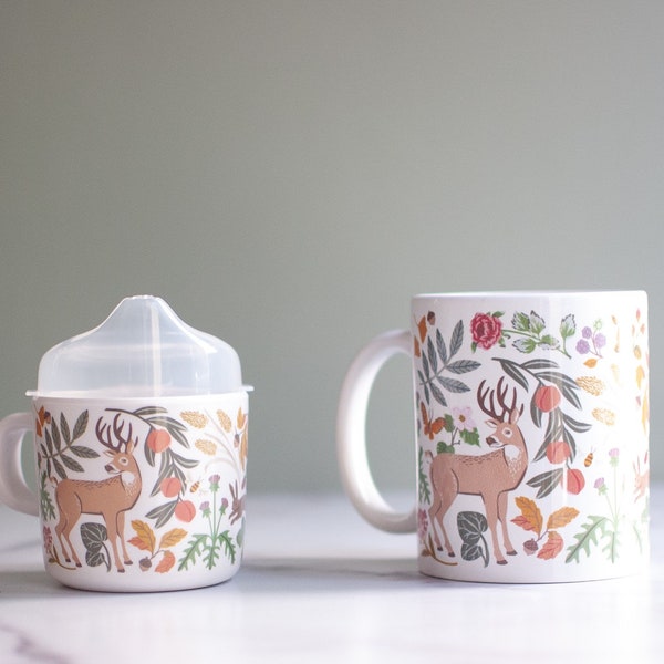 Helmsie WOODLAND animal zorro ciervo conejito Mamá y yo Papá y yo Juego de taza y Sippy a juego, niño pequeño "taza de café para mamá y regalo de tazas para niños" 2